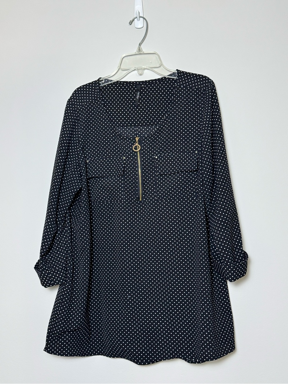 Cathy Polka Dot Long-Sleeve Tunic 1/4 Zip size M Flowy w/ Front Pockets